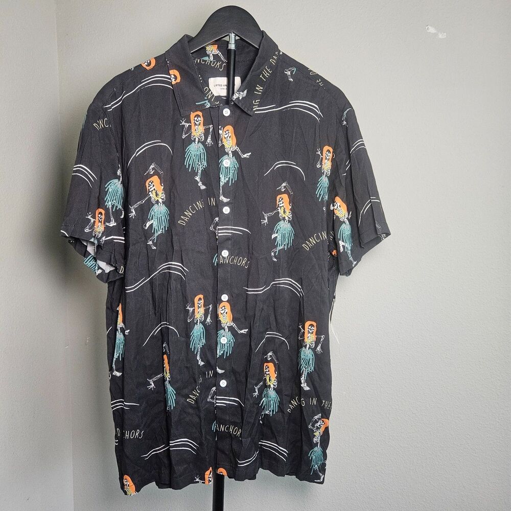 Lifted Anchors Shirt Mens XL Skeleton Hula Dancing In The Dark Button‎ Up NWT